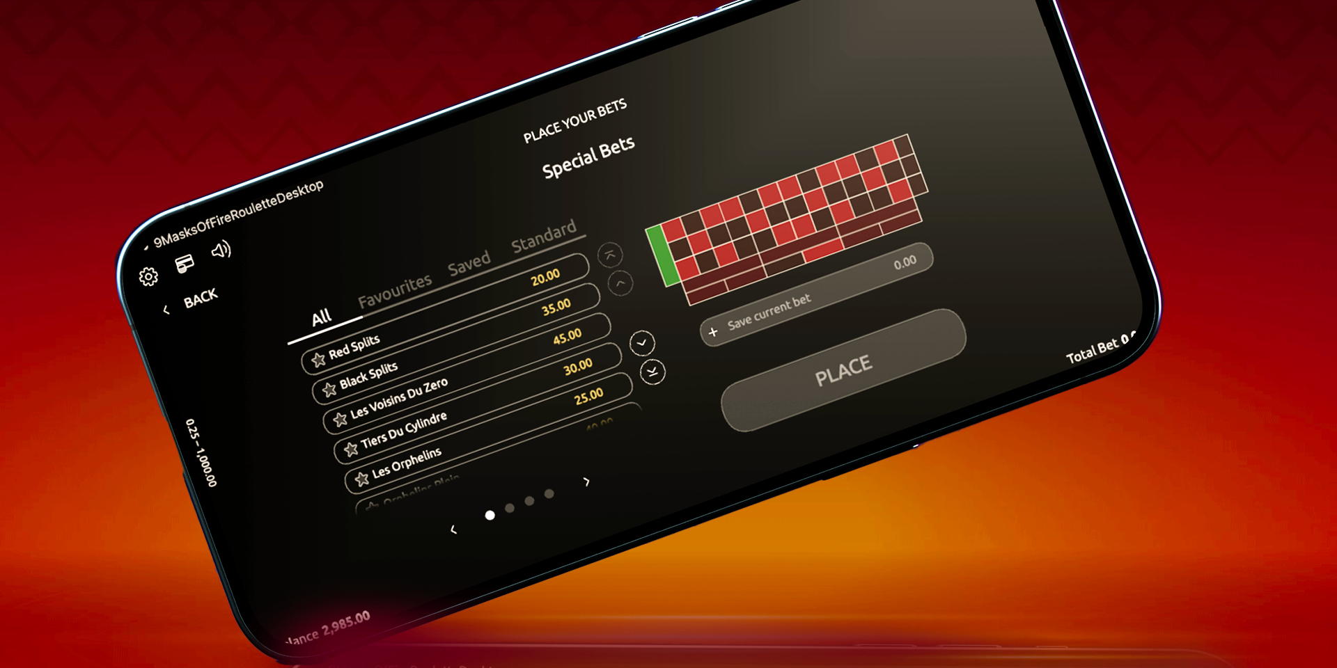 jeu de roulette virtuel sur mobile 9 Masks of Fire Roulette du développeur Real Dealer Studios