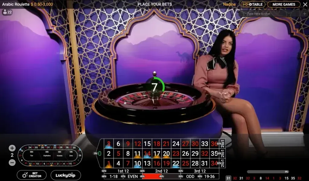 Arabic Roulette avec croupiers live sur mobile développeur Playtech