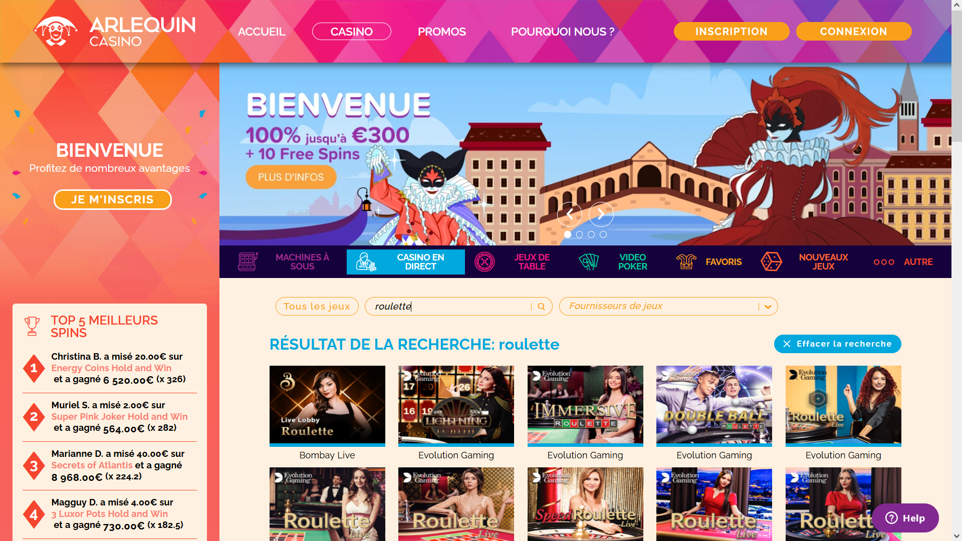 Arlequin Casino : l'un des sites préférés des joueurs de casino en ligne en France.