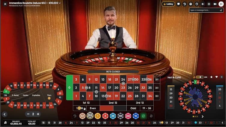 La variante de roulette avec croupier live Immersive Roulette Deluxe de Pragmatic Play.