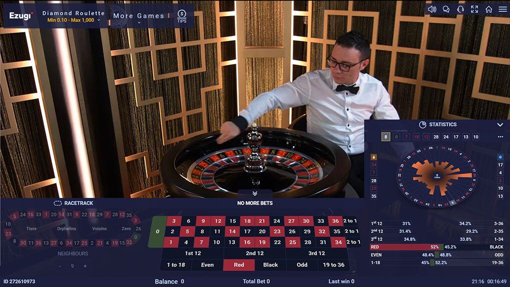 Diamond Roulette Live avec croupiers en direct développeur Ezugi