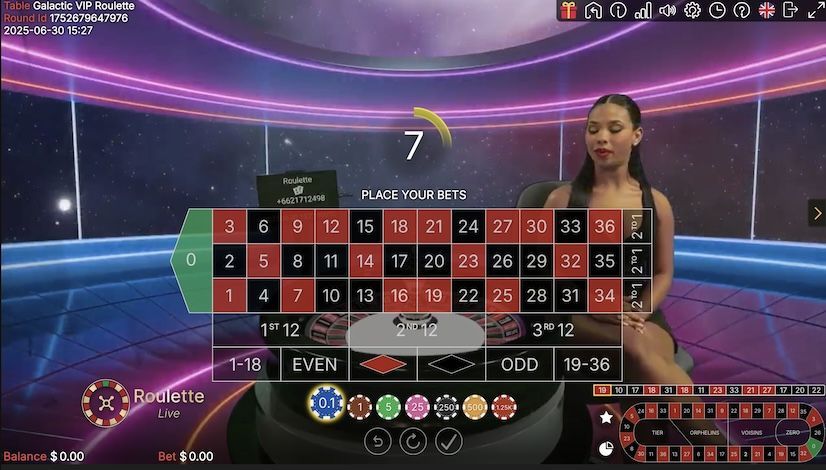 Galactic VIP Roulette avec croupiers live sur mobile développeur Vivo Gaming