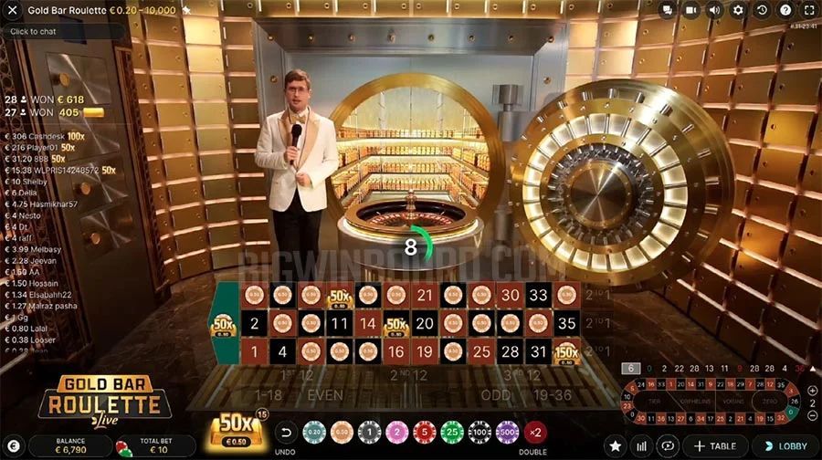 jeu de roulette sur mobile avec croupiers Gold Bar Roulette d'Evolution