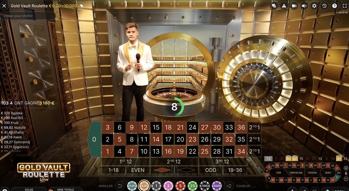 jeu de roulette sur mobile avec croupiers Gold Vault Roulette d'Evolution