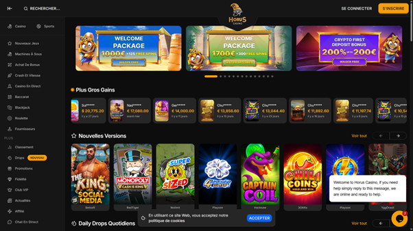 Horus Casino : quatre packages bonus de bienvenue à couper le souffle.