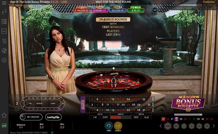 Le jeu de roulette en ligne live Age of the Gods Roulette de Playtech