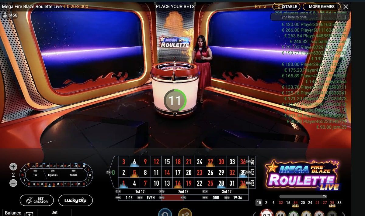 Mega Fire Blaze Roulette avec croupiers live développeur Playtech