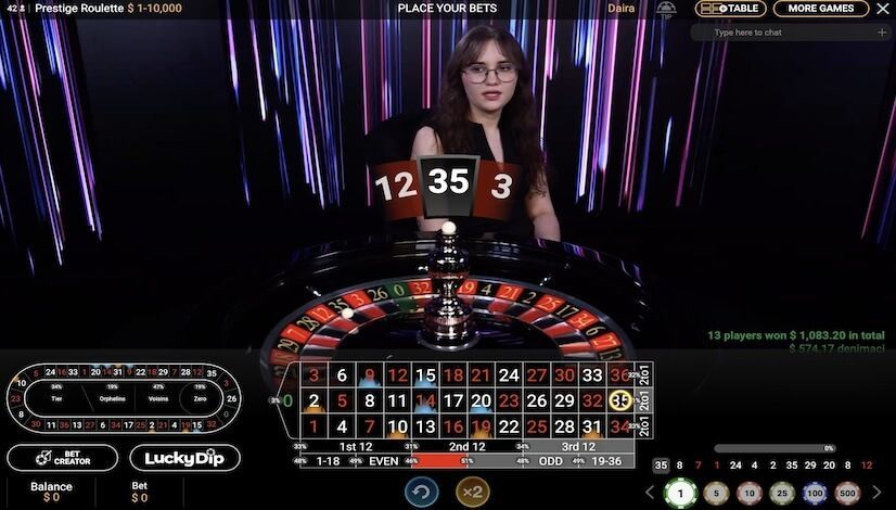 Prestige Roulette Live avec croupiers en direct développeur Playtech