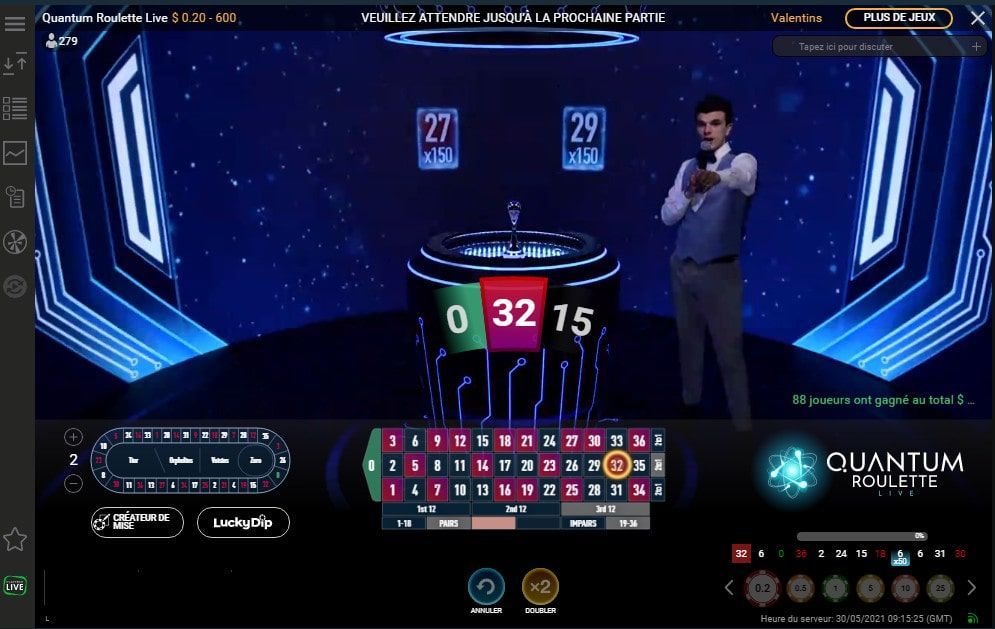 Quantum Roulette Live avec croupiers en direct développeur Playtech
