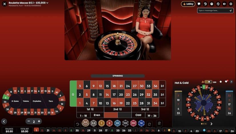 Roulette Macao Live avec croupiers en direct développeur Pragmatic Play