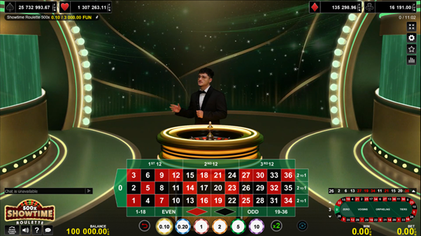 Showtime Roulette 500x Live avec croupiers en direct développeur Amusnet