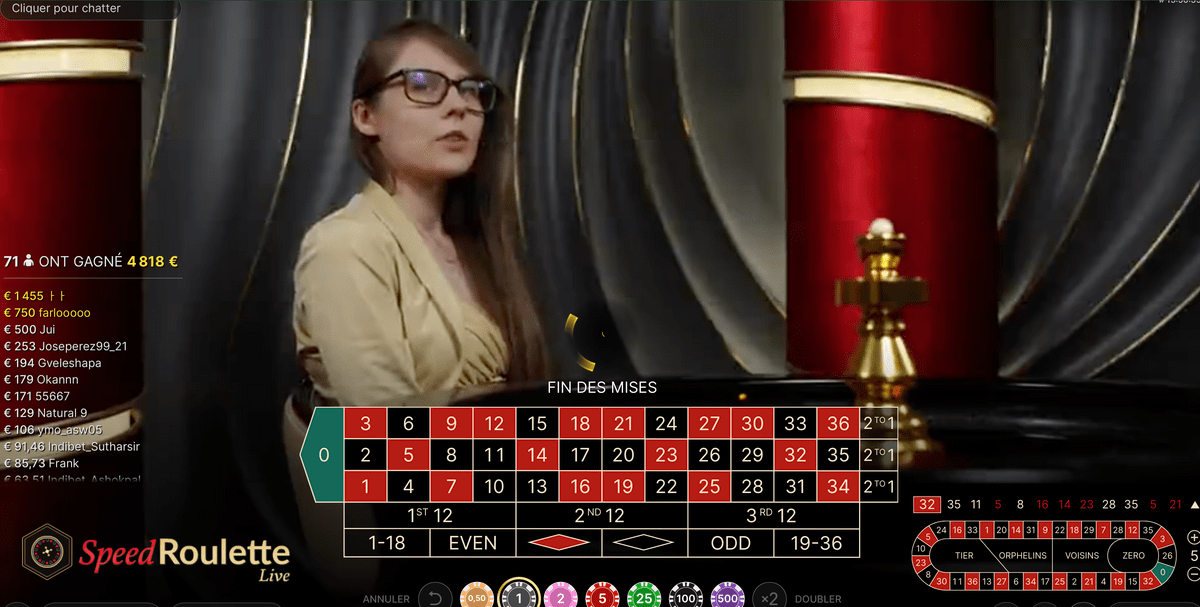 Speed Roulette Live avec croupiers en direct développeur Evolution