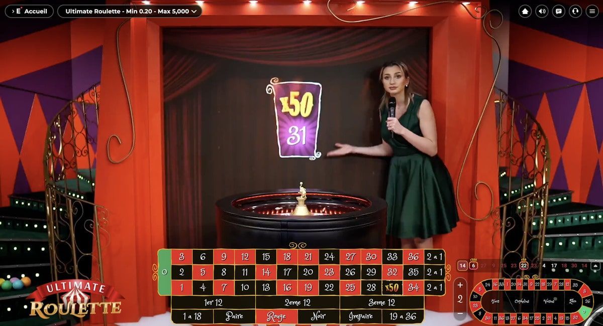 Ultimate Roulette Live avec croupiers en direct développeur Ezugi