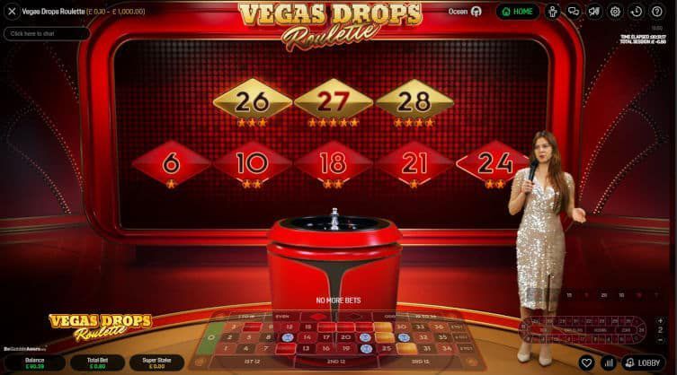 jeu de roulette live sur mobile avec Vegas Drops Roulette développeur Stakelogicl