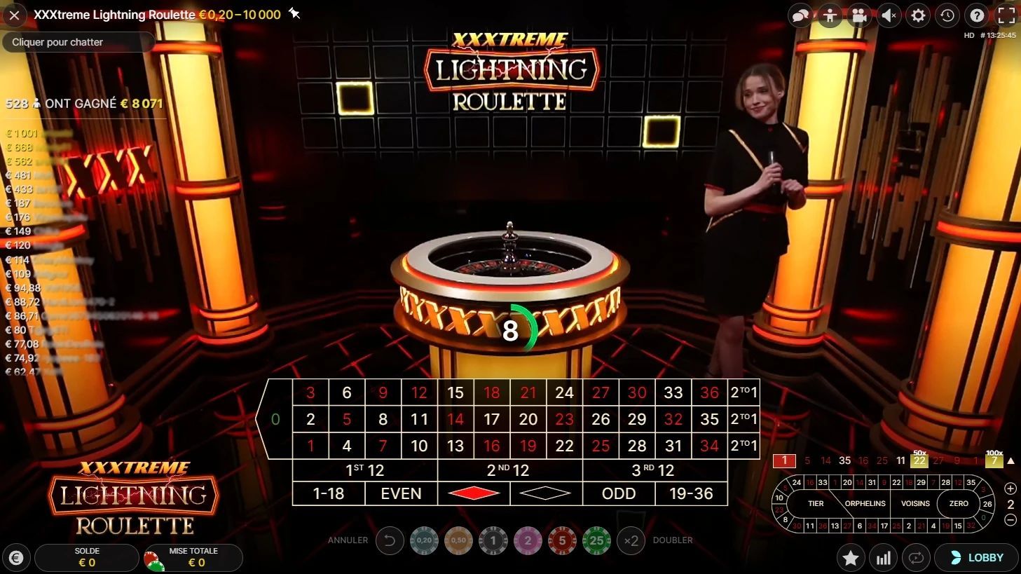 jeu de roulette sur mobile avec croupiers XXXtreme Lightning Roulette d'Evolution