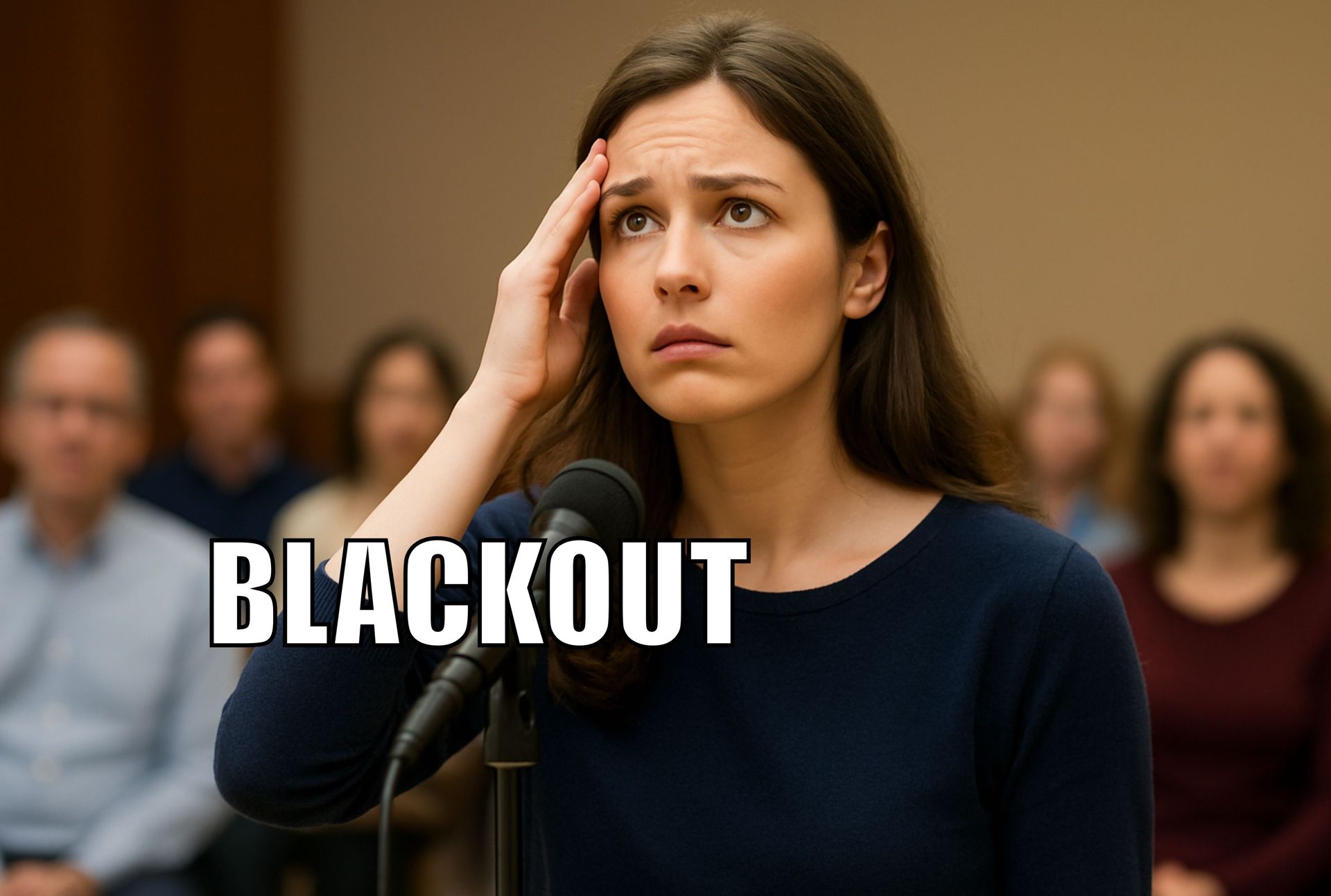 Frau hat einen Blackout vor Publikum