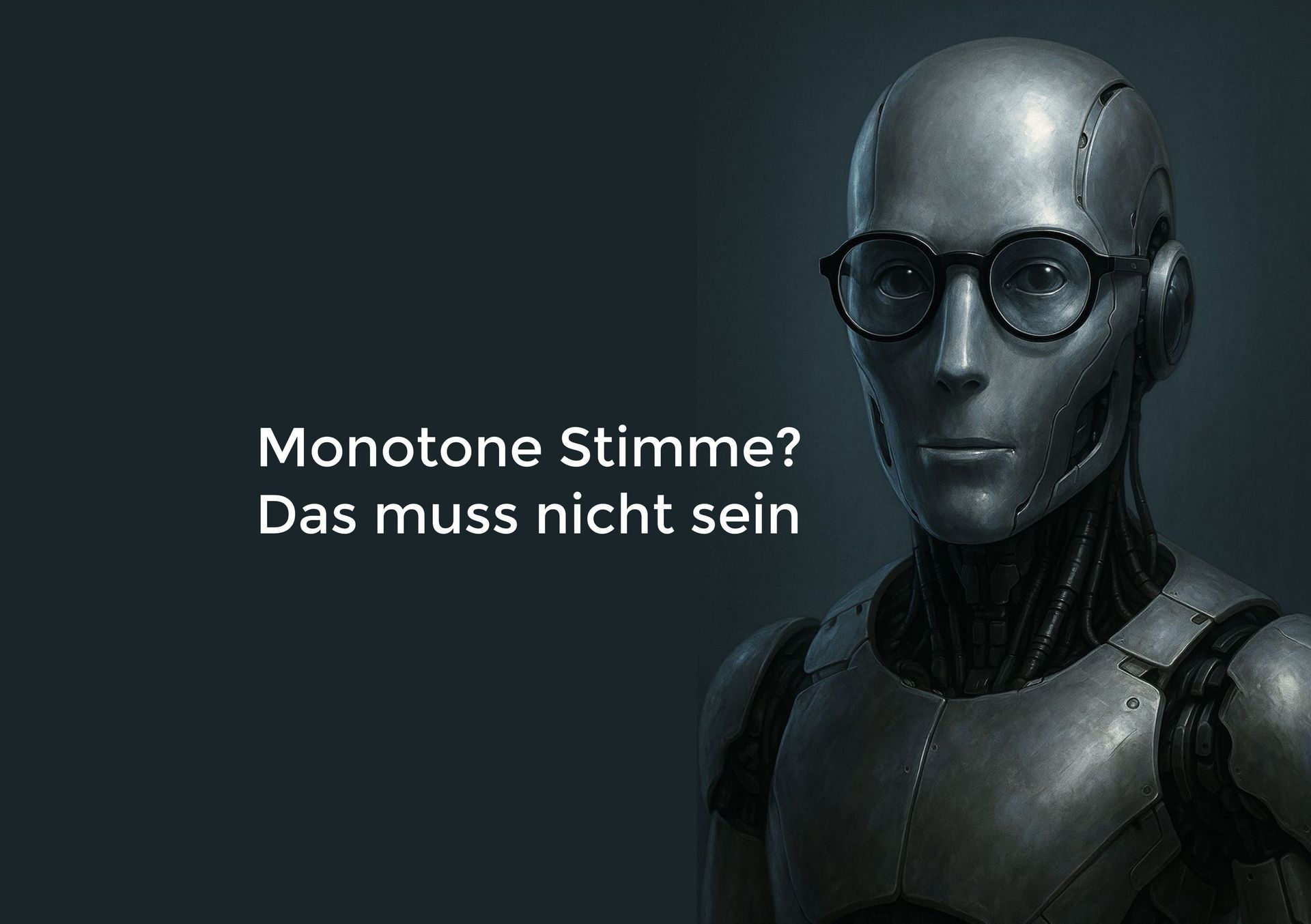 Bild von ein Mann der aussieht wie ein Roboter und dem Text: Monotone Stimme? Das muss nicht sein.