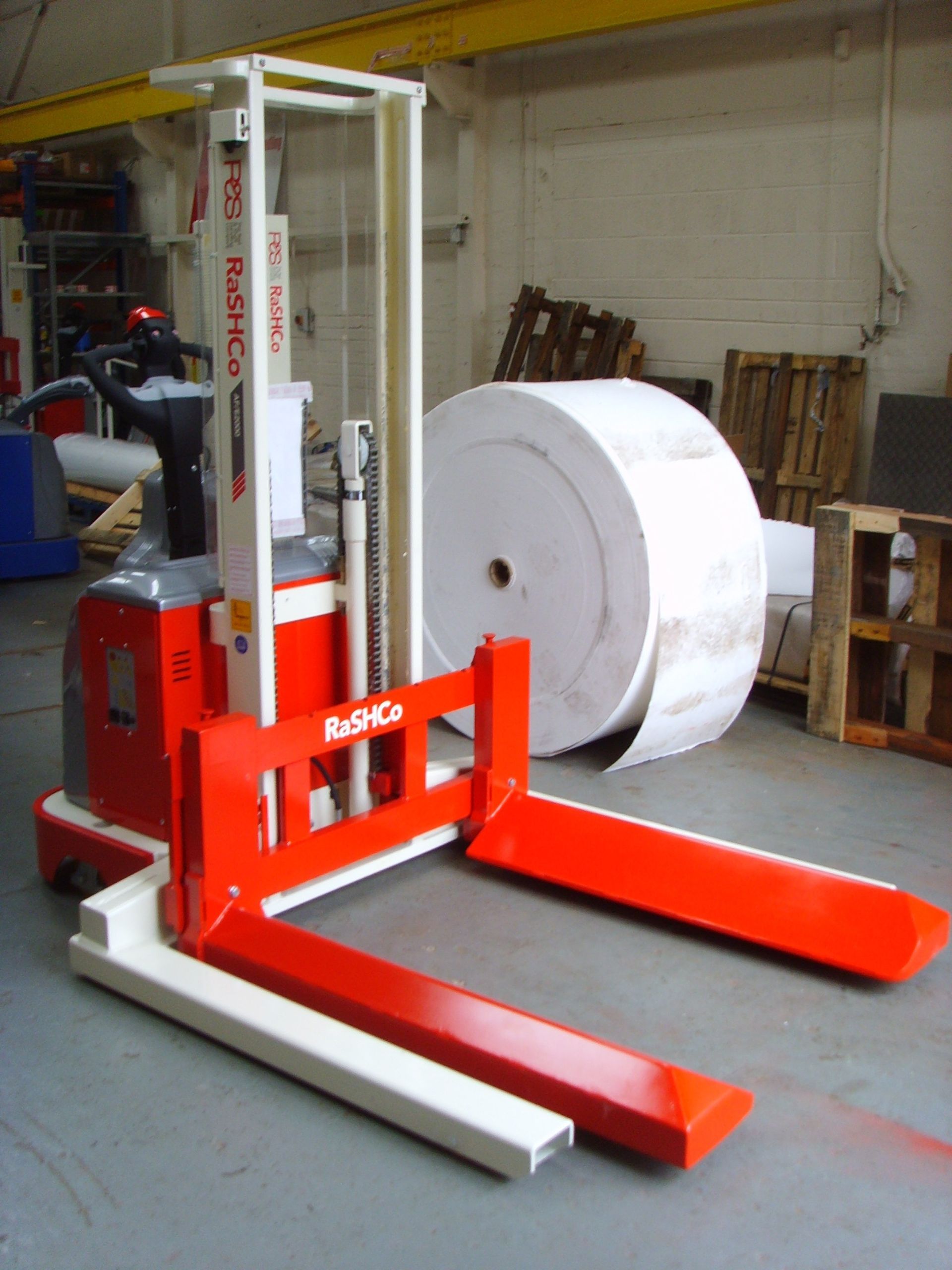 Angled fork Cable Drum Roll Transporter for Leviton Manufacturing