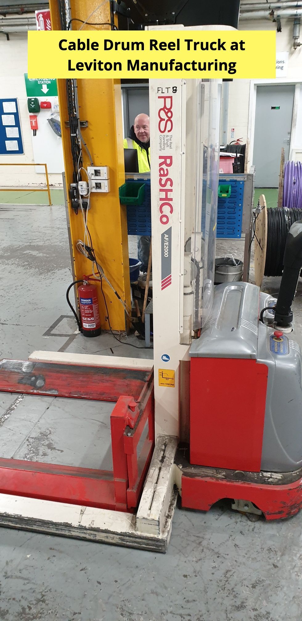 Angled fork Cable Drum Roll Transporter for Leviton Manufacturing