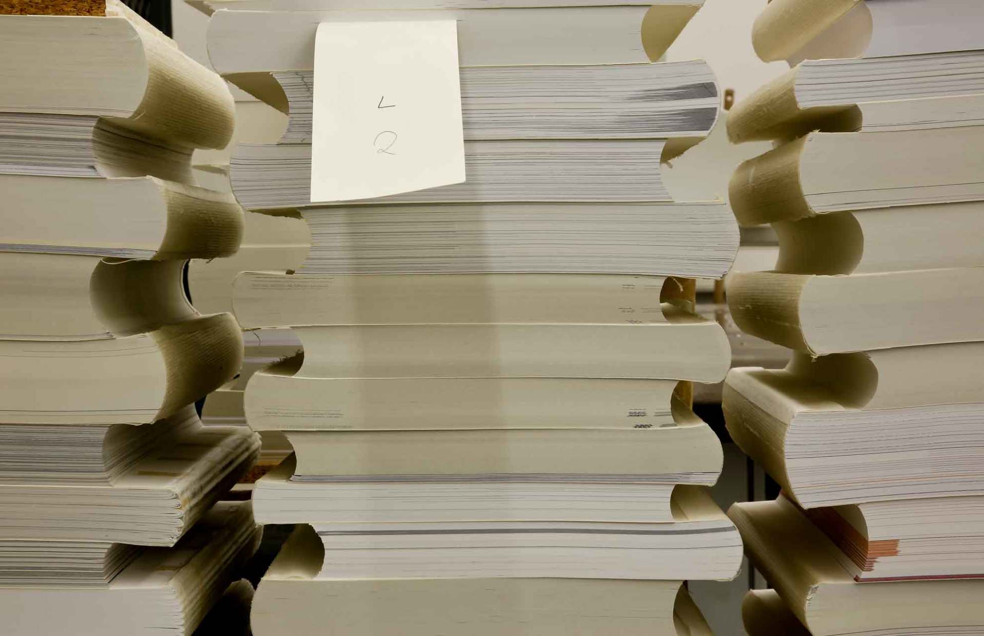 Stapel gelumbeckter Bücher