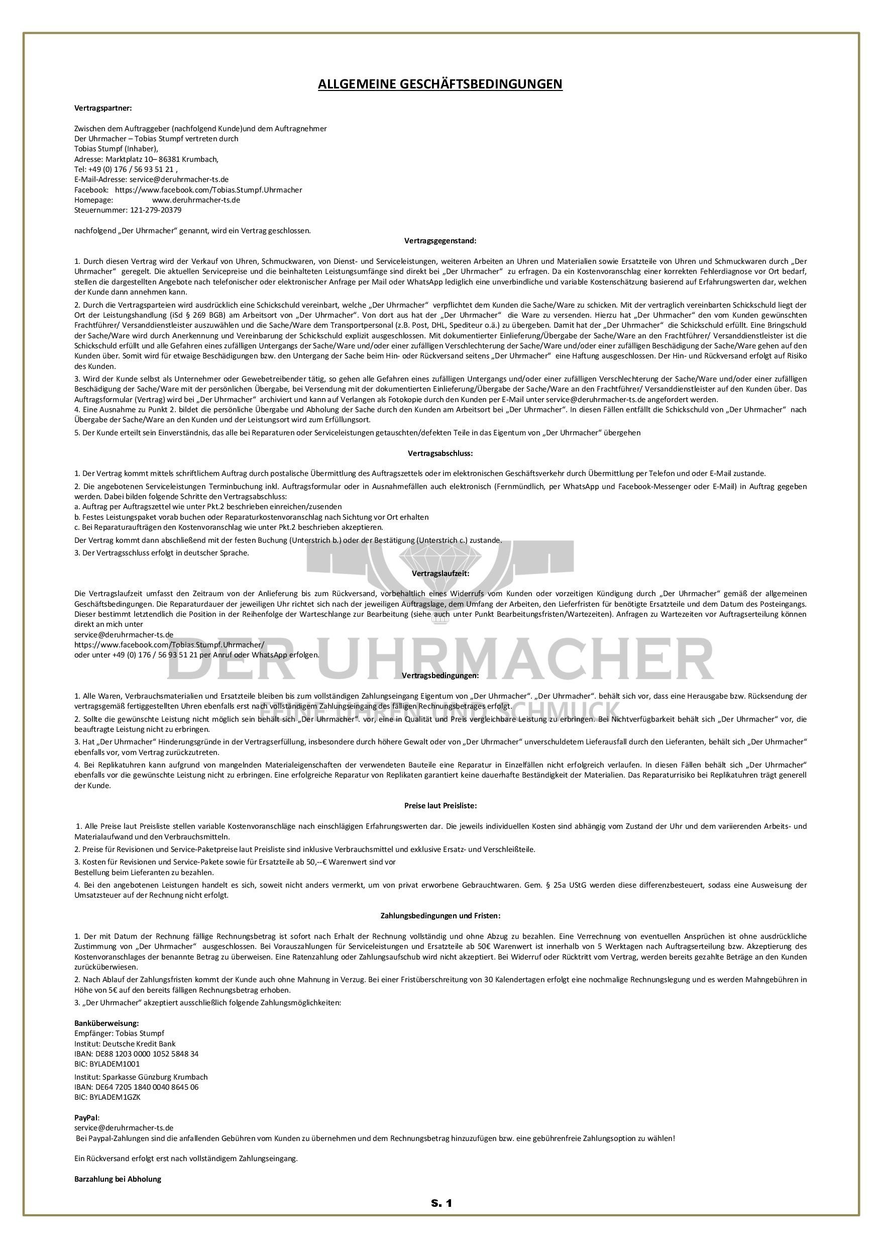 allgemeine Geschäftsbedingungen