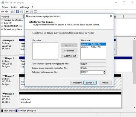 Ajouter un disque au Raid0 logiciel sous Windows 10