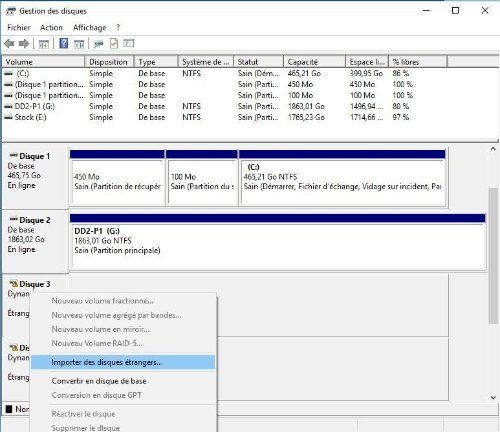 importer des disques Raid0 logiciel dans Windows