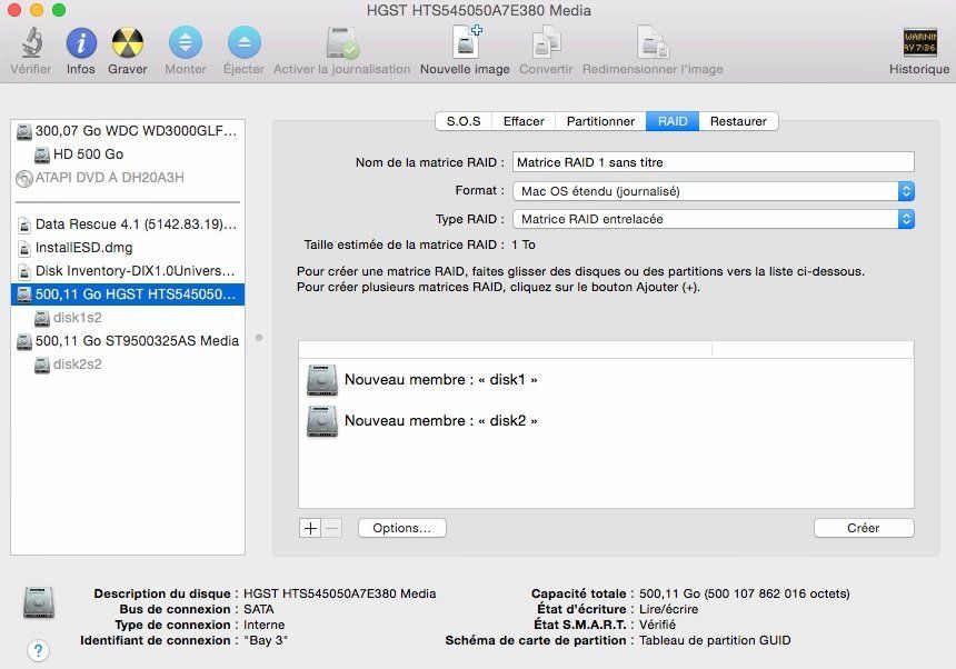 ajout de disques pour Raid0 sous Mac OS X