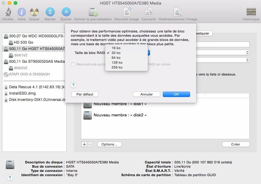 Taille du bloc Raid 0 sous Mac OS X