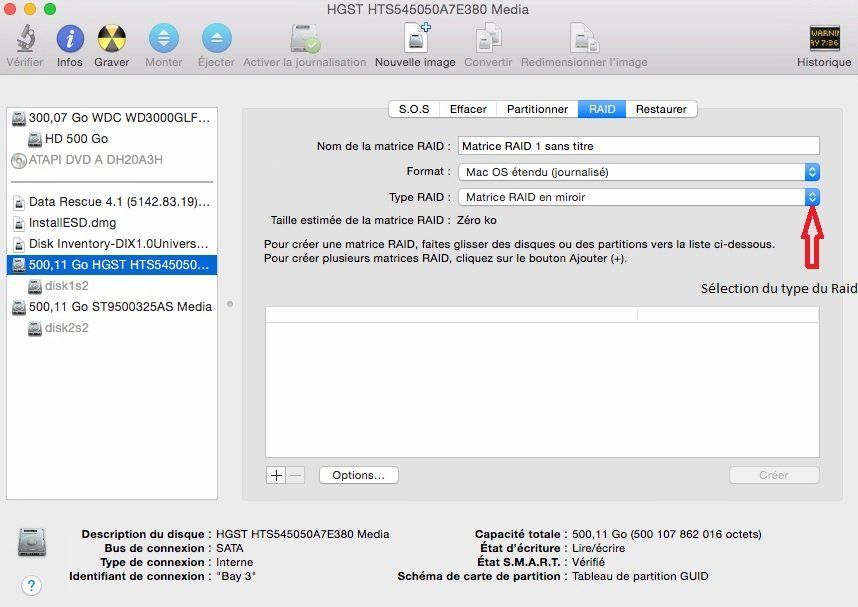Choisir les paramètre du Raid0 Mac