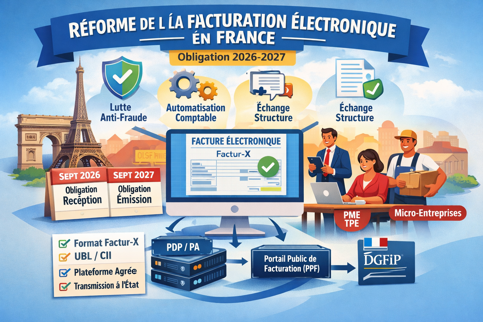Réforme facturation électronique France : obligations 2026‑2027, PDP/PA, PPF, e‑reporting DGFiP et f