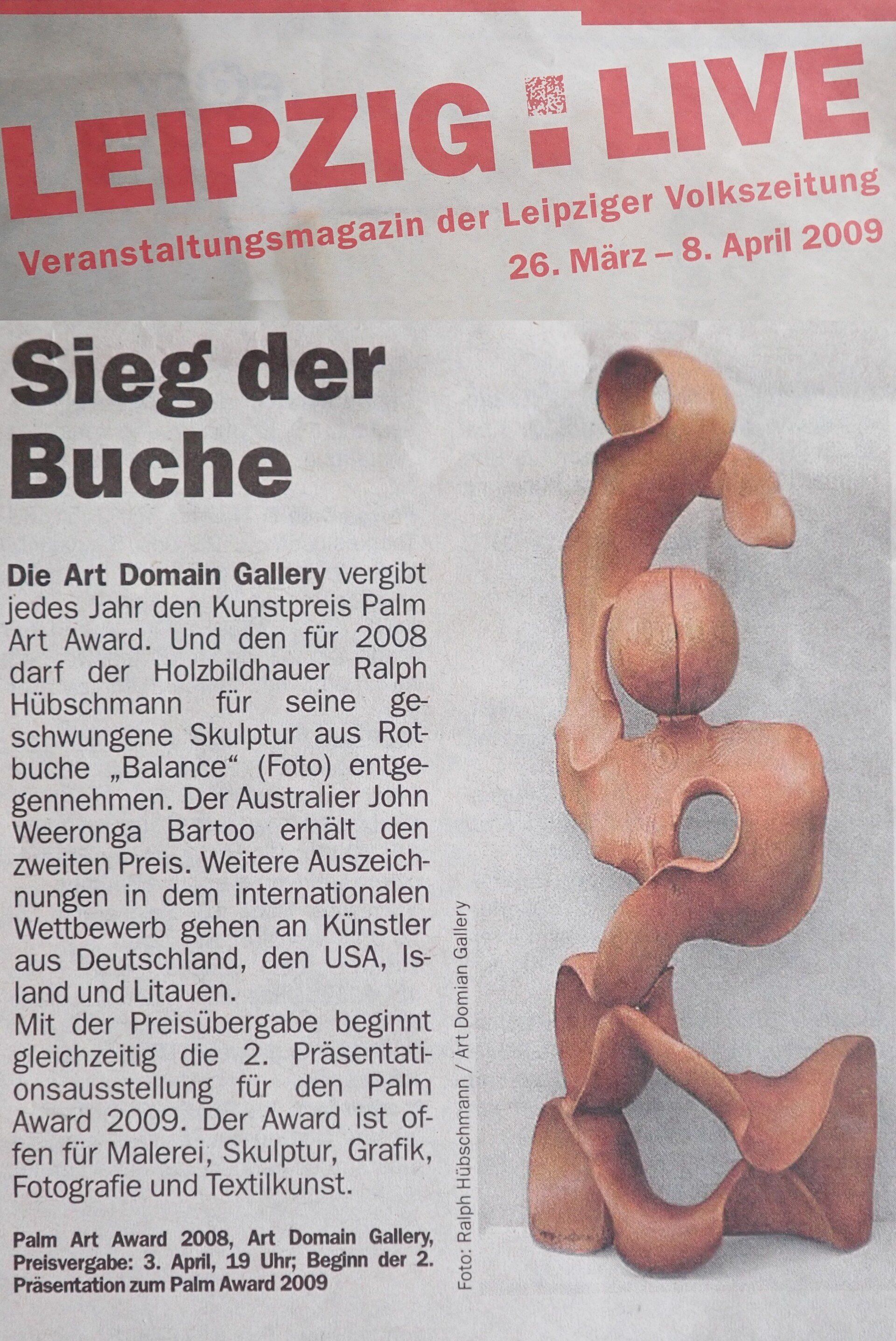 Leipzig Art Domain Galerie Preisverleihung des 1. Preis an Holzbildhauer Ralph Hübschmann