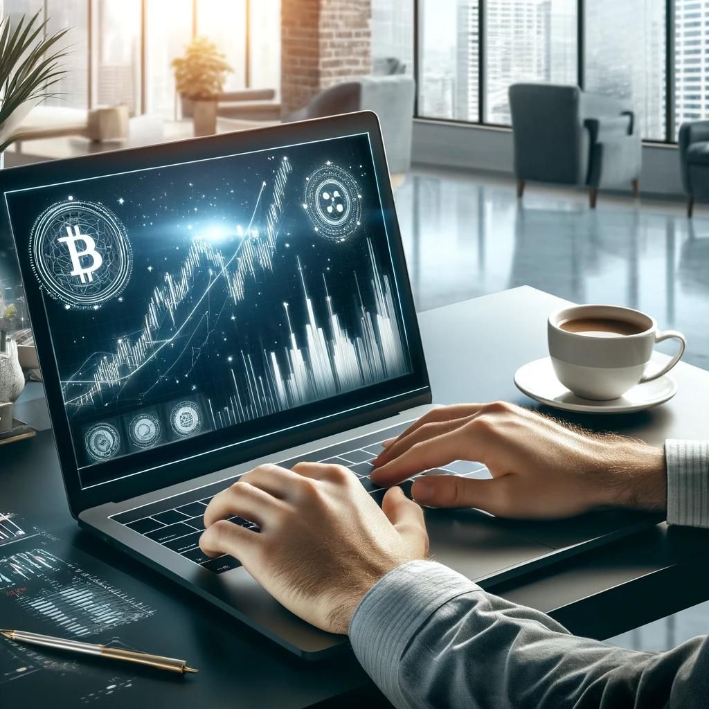 Kryptowährungen, Bitcoin, Ethereum Computer mit Bitcoin und Ethereum