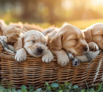 Legend Golden Retriever Puppy basket of puppies