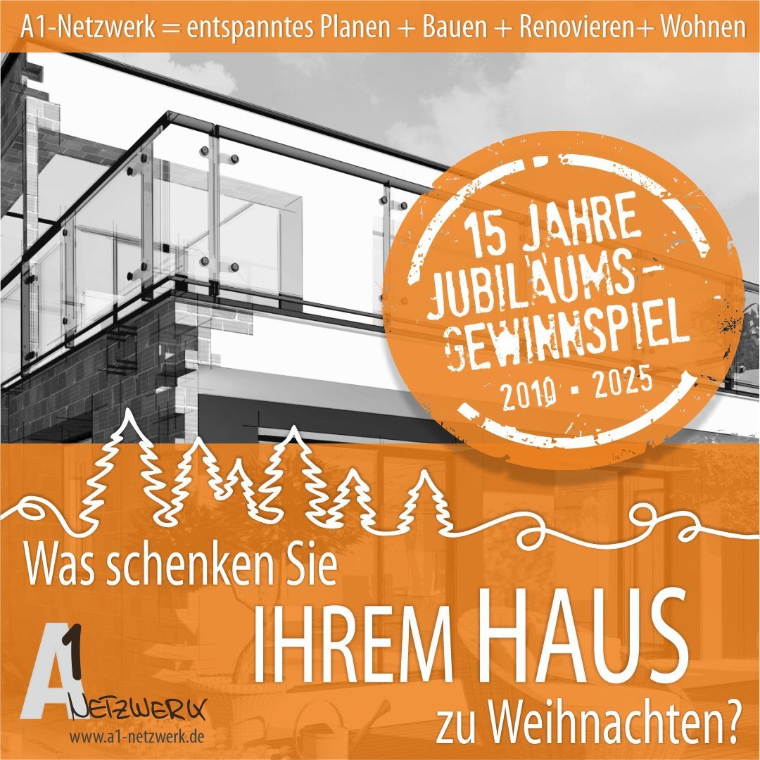 Das A1-Haus als Symbol für Handwerk Hand in Hand, mit dem Slogan Was schenken Sie ihrem Haus zu Weihachten.