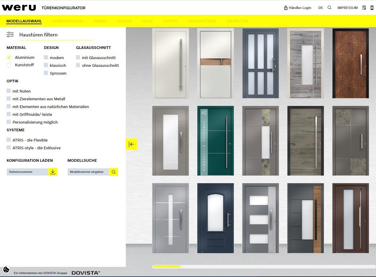 Screenshot des Haustür-Konfigurators von Weru