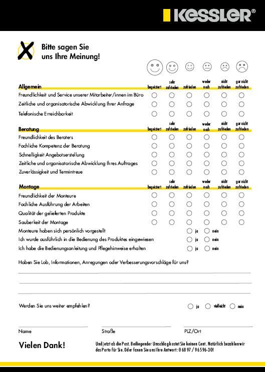 Fragebogen zur Kundenzufriedenheit Rolladen Kessler GmbH