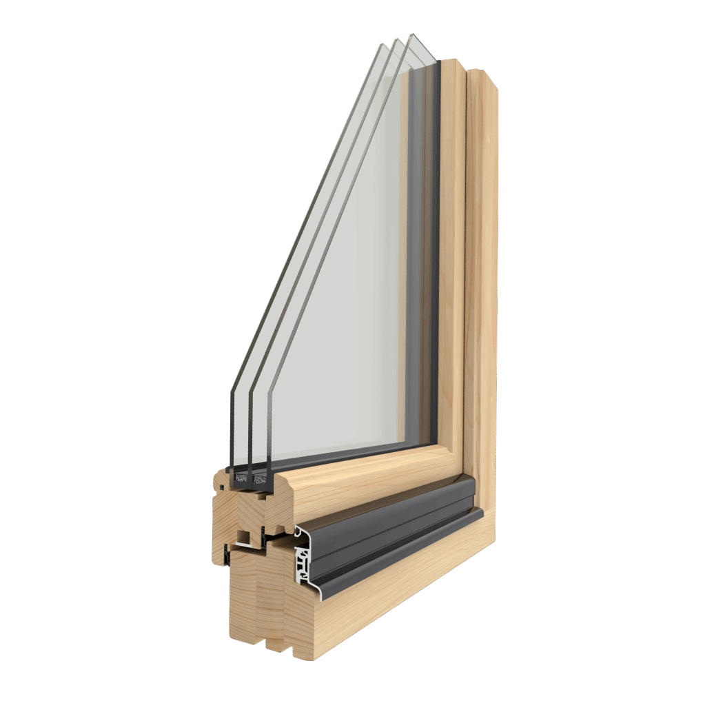 Der Querschnitt eines Unilux Holzfenster Classic mit einer eleganten Alu-Regenschiene. Das zeitlose Design des Holzfensters kombiniert mit der Aluminium-Regenschiene verleiht dem Fenster eine ansprechende Ästhetik und schützt gleichzeitig vor Regen.