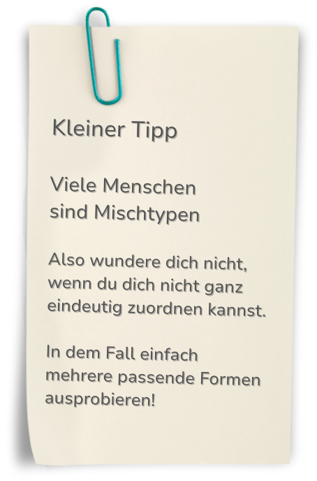 Hinweis, dass Gesichter vieler Menschen eine Mischform von Passformen auweisen