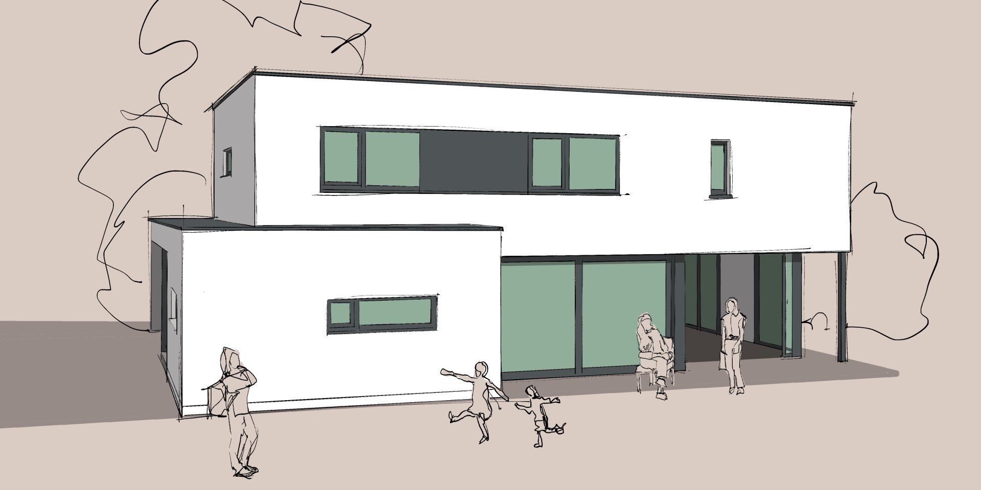 Grübbel Architektur. Atelier. - Beispiel eines modernen Einfamilienhauses mit Flachdach - Ansicht 2