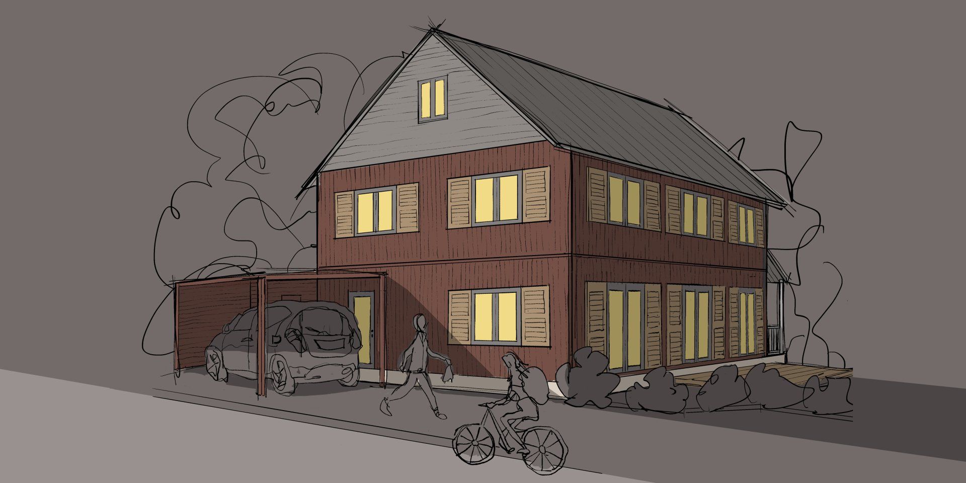Grübbel Architektur. Atelier. - Beispiel eines Einfamilienhauses in Holzrahmenbausweise - Ansicht 2