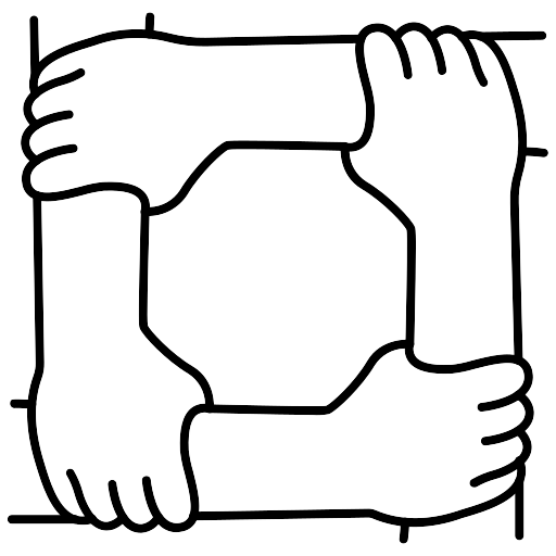 Das Bild ist ein Icon. Im Viereck umklammern Hände den Arm eines anderen. Unternehmerakademie Franken.