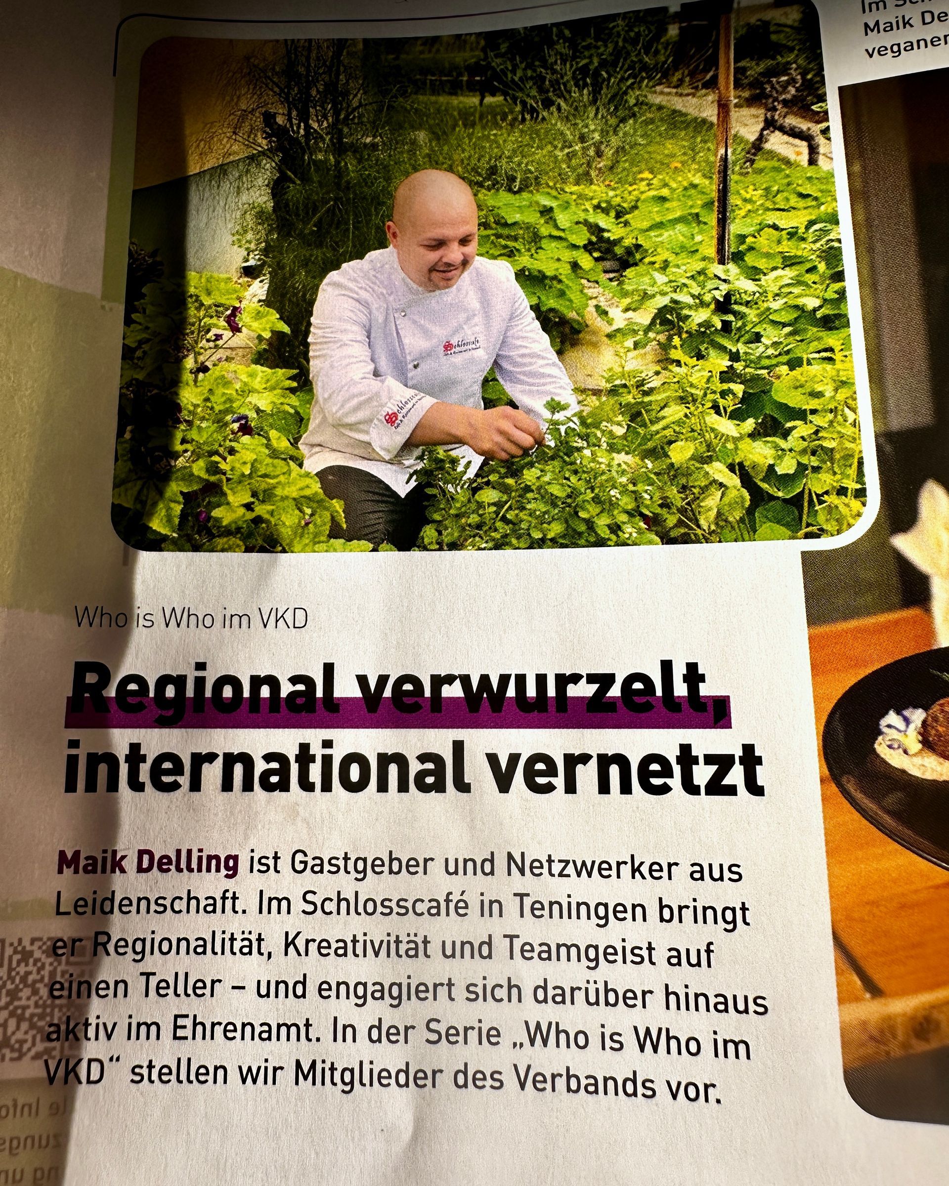 Artikel über Maik Delling im Fachmagazin „Die Küche“, mit Fokus auf seine Arbeit im Schlosscafé Heim