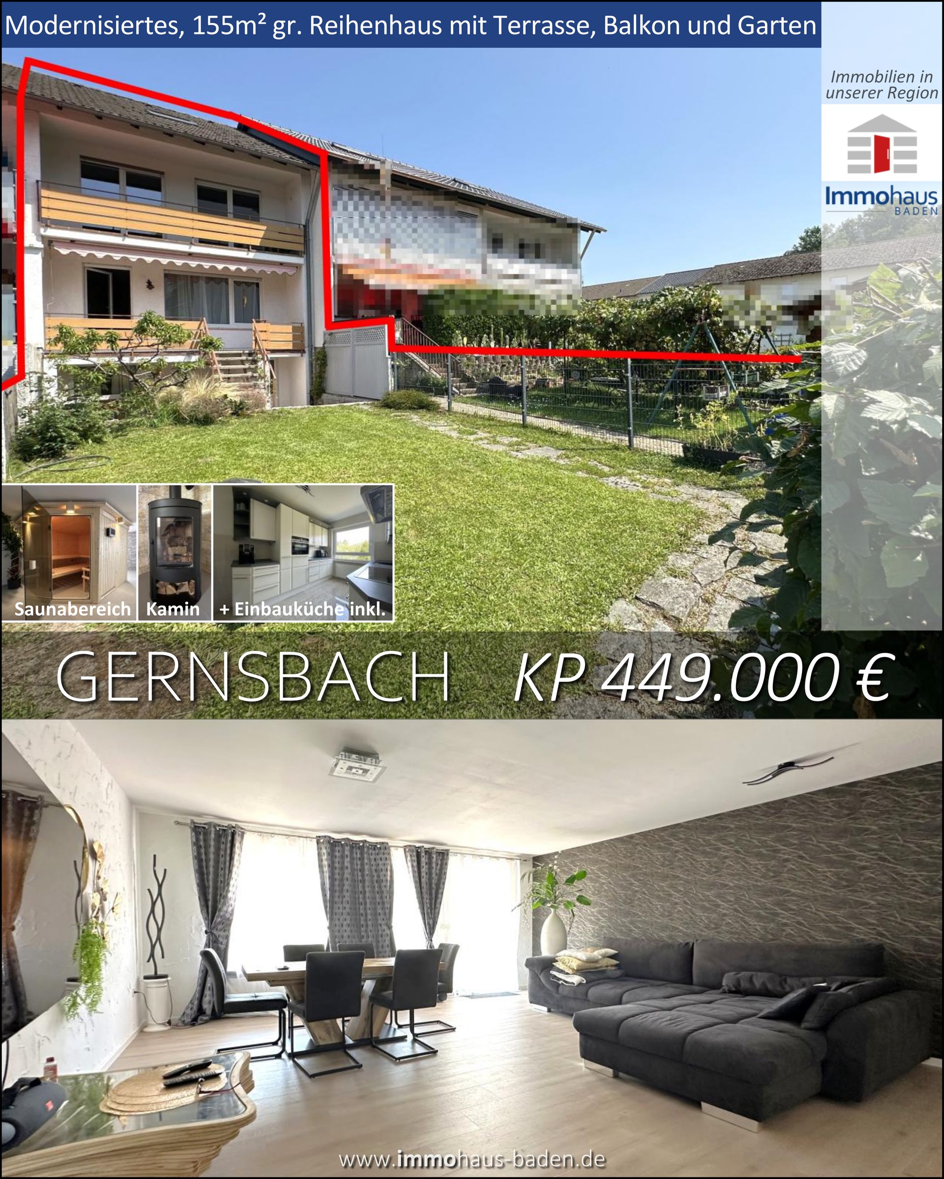 Großes Reihenhaus Gernsbach Garage Garten Immohaus-Baden Immobilienmakler