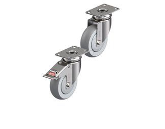 Roulettes médicales pour charges légères en acier inoxydable avec platine
