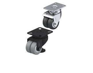 Soft tread dual wheel low profile casters