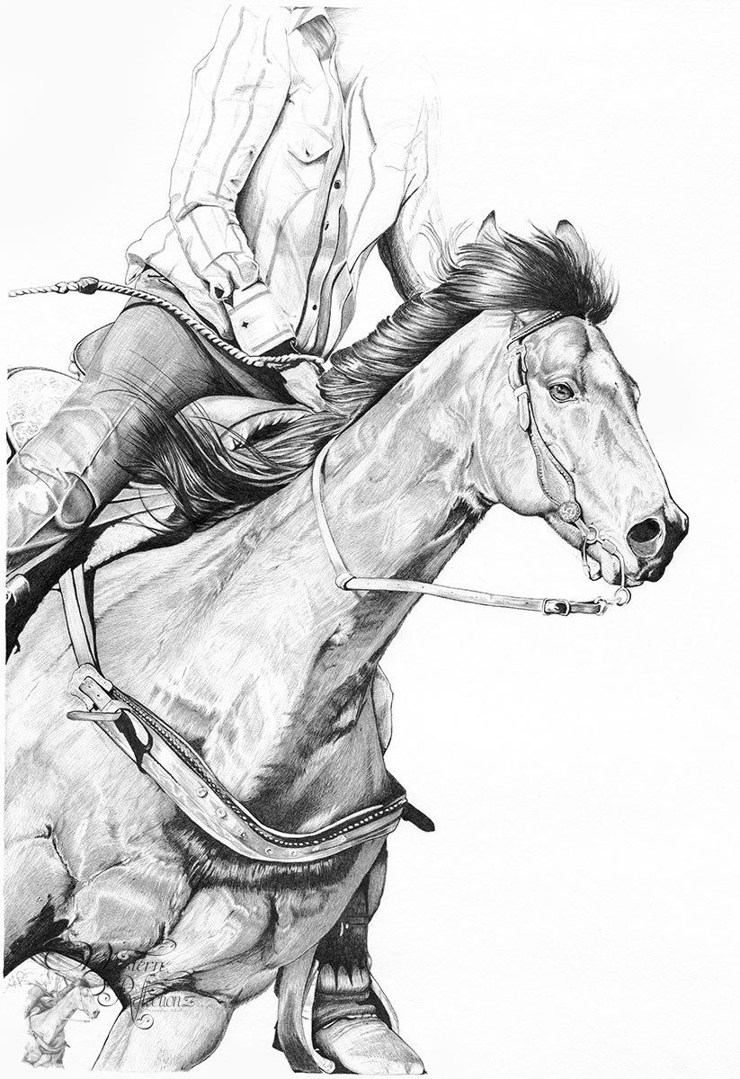 Barrel Racer Ballpoint Art Robin D. Cox black and White