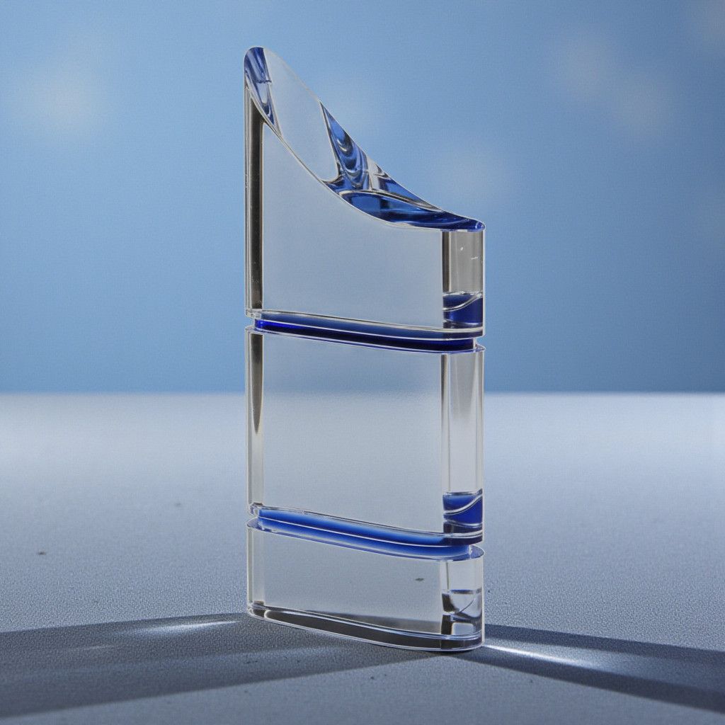 Kristallglastrophäe Horizon Blue aus Vollglas mit klarer Form und dezent blau eingefärbten Glaselementen