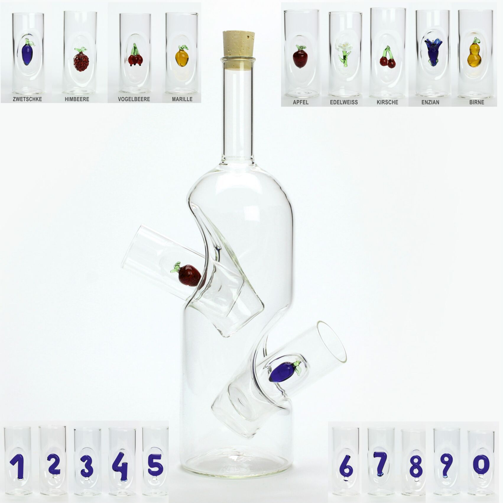 Schnapsflasche mit Motivgläser