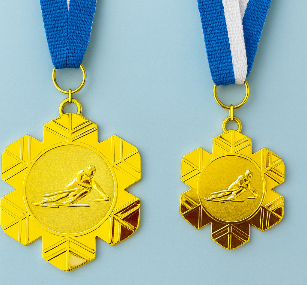 goldene Skifahrermedaille Schneeflocke